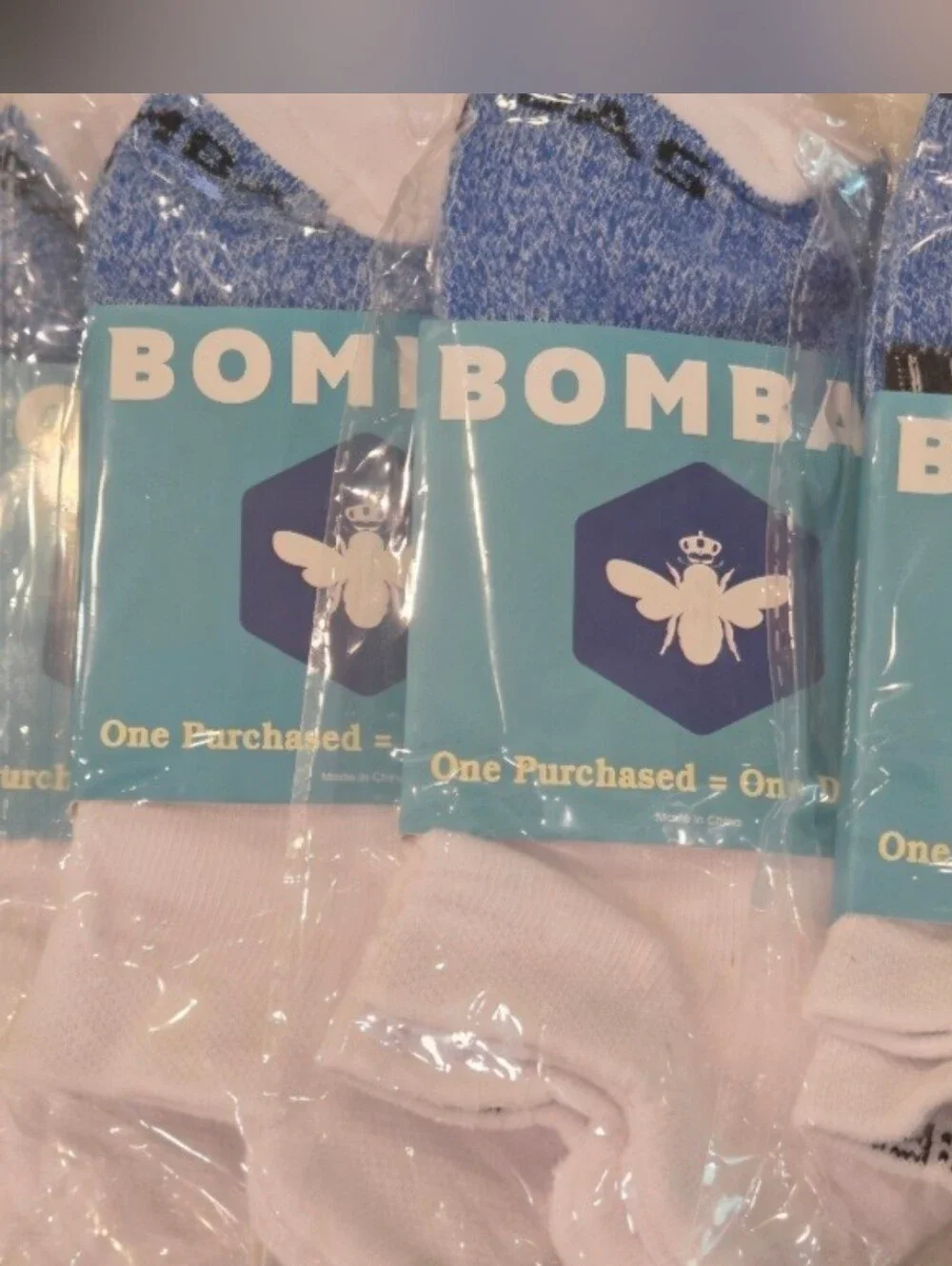 Bombas Medium Ankle Socks Blue & White 5 Pair BNWT Unisex Honeycomb Arch Support
